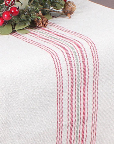 Holiday Grain Sack Cream & Red Table Runner 45 In T4064019 - The Fox Decor